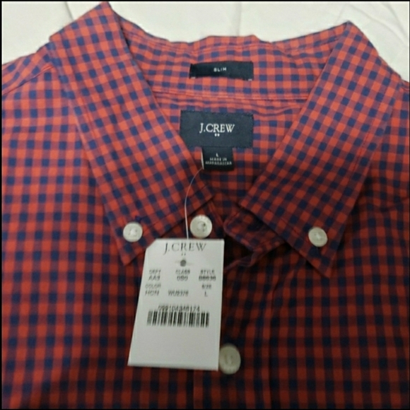 NWT J. CREW Men's Plaid Poplin Long Sleeve Shirt Large - Picture 2 of 3